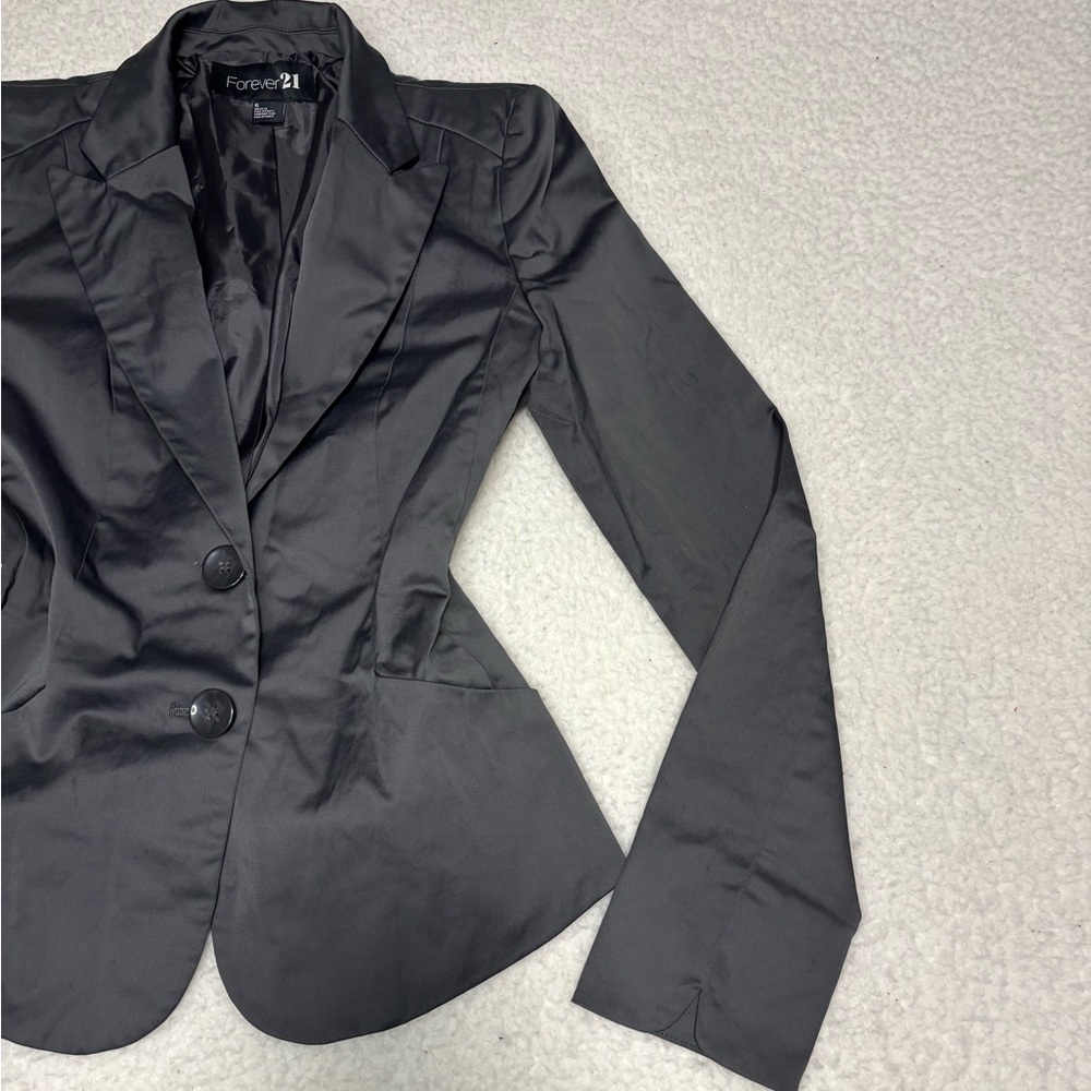 Forever 21 Women Gray Satin Double Breasted Fitted Blazer - Picture 2 of 10